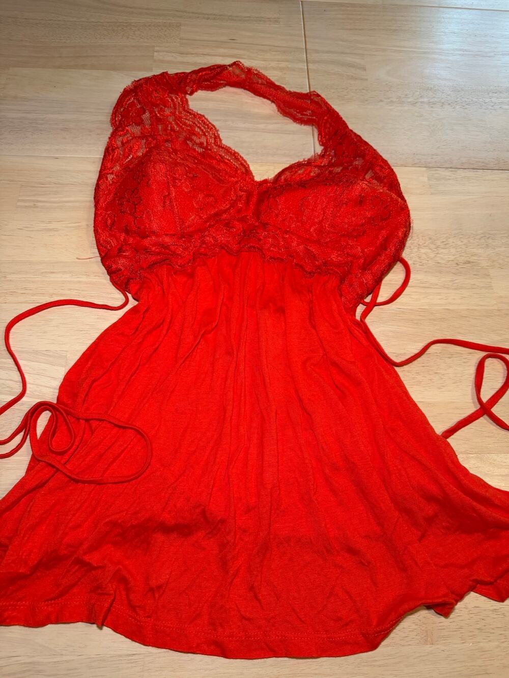 Y2K Red Lace Halter Babydoll Handkerchief Hem Top Coquette Fairycore